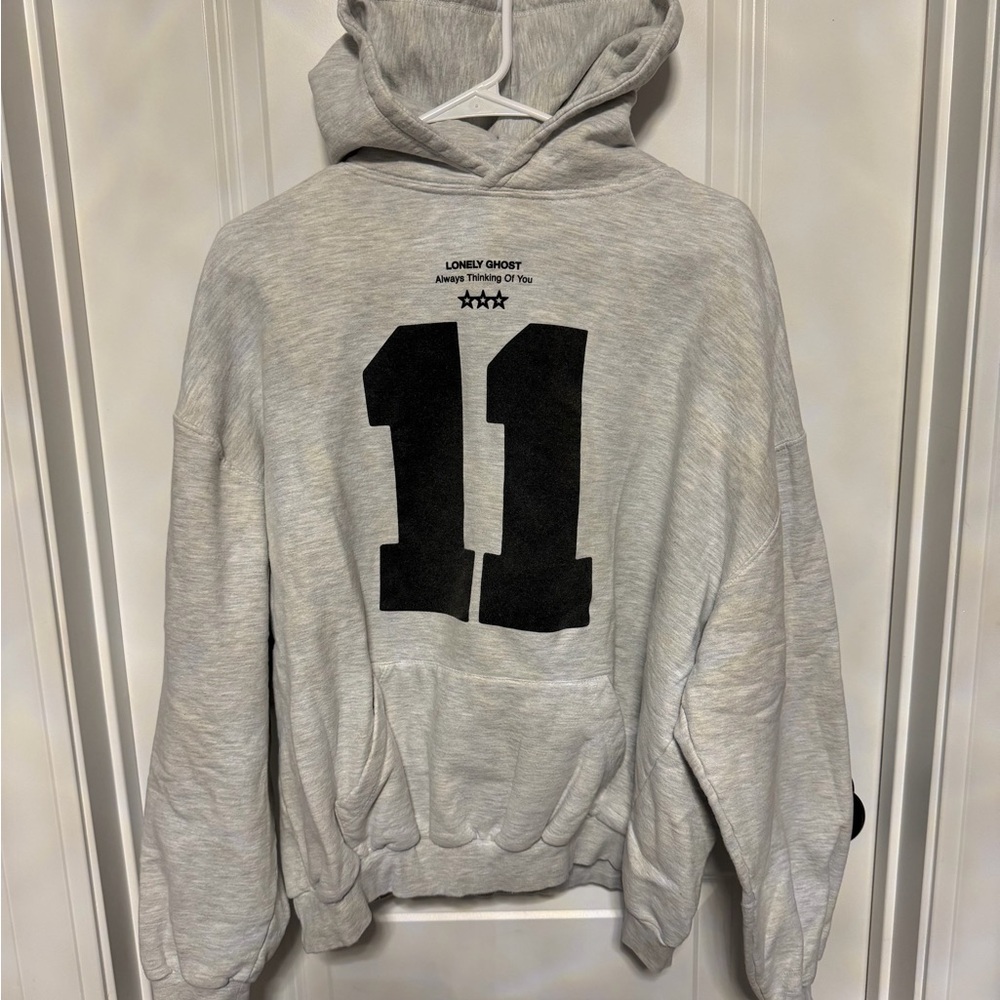 Lonely Ghost 11:11 Gray Hoodie with Black Print